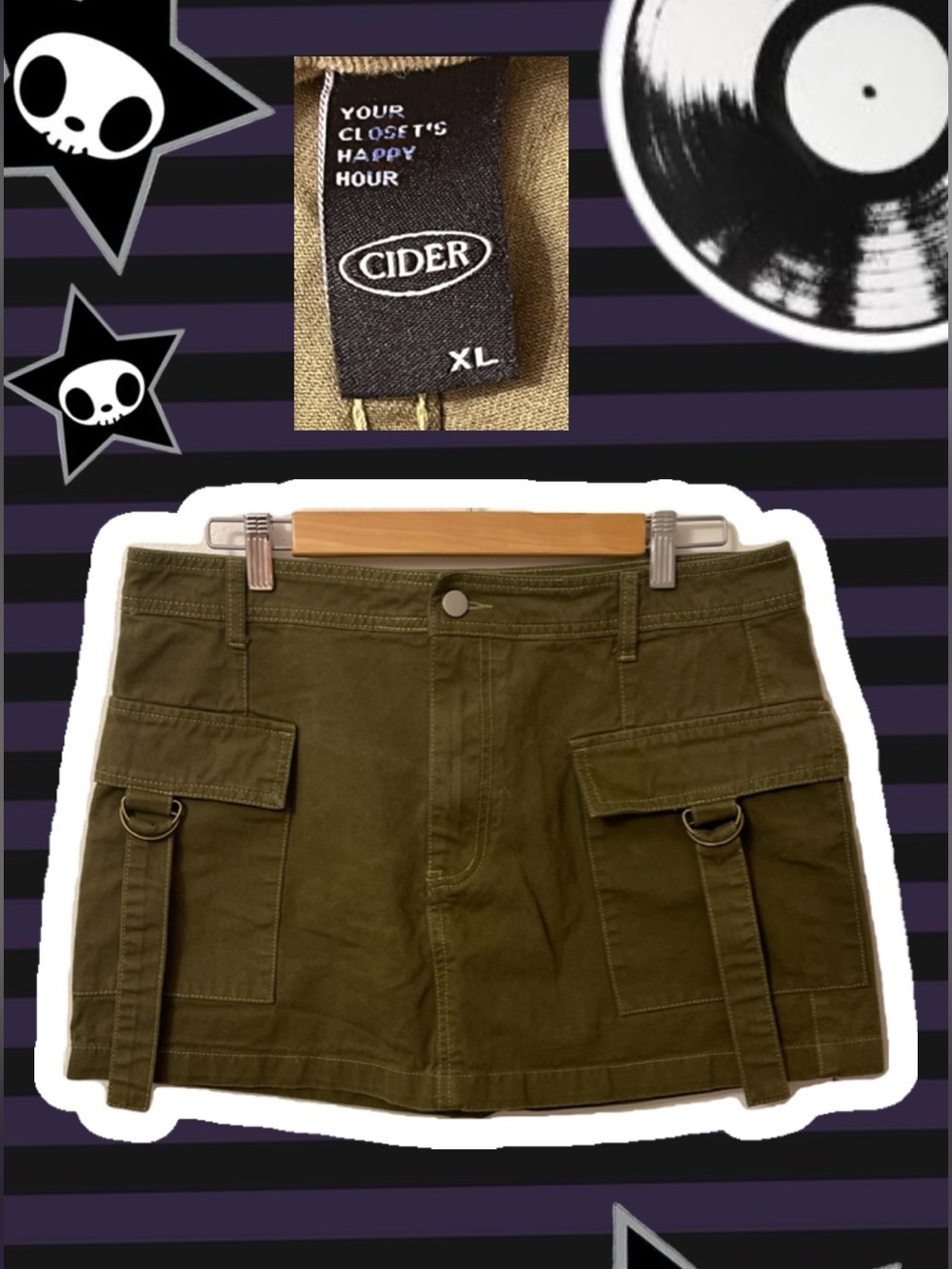 Cider Olive Green Cargo Mini Skirt with Utility Straps